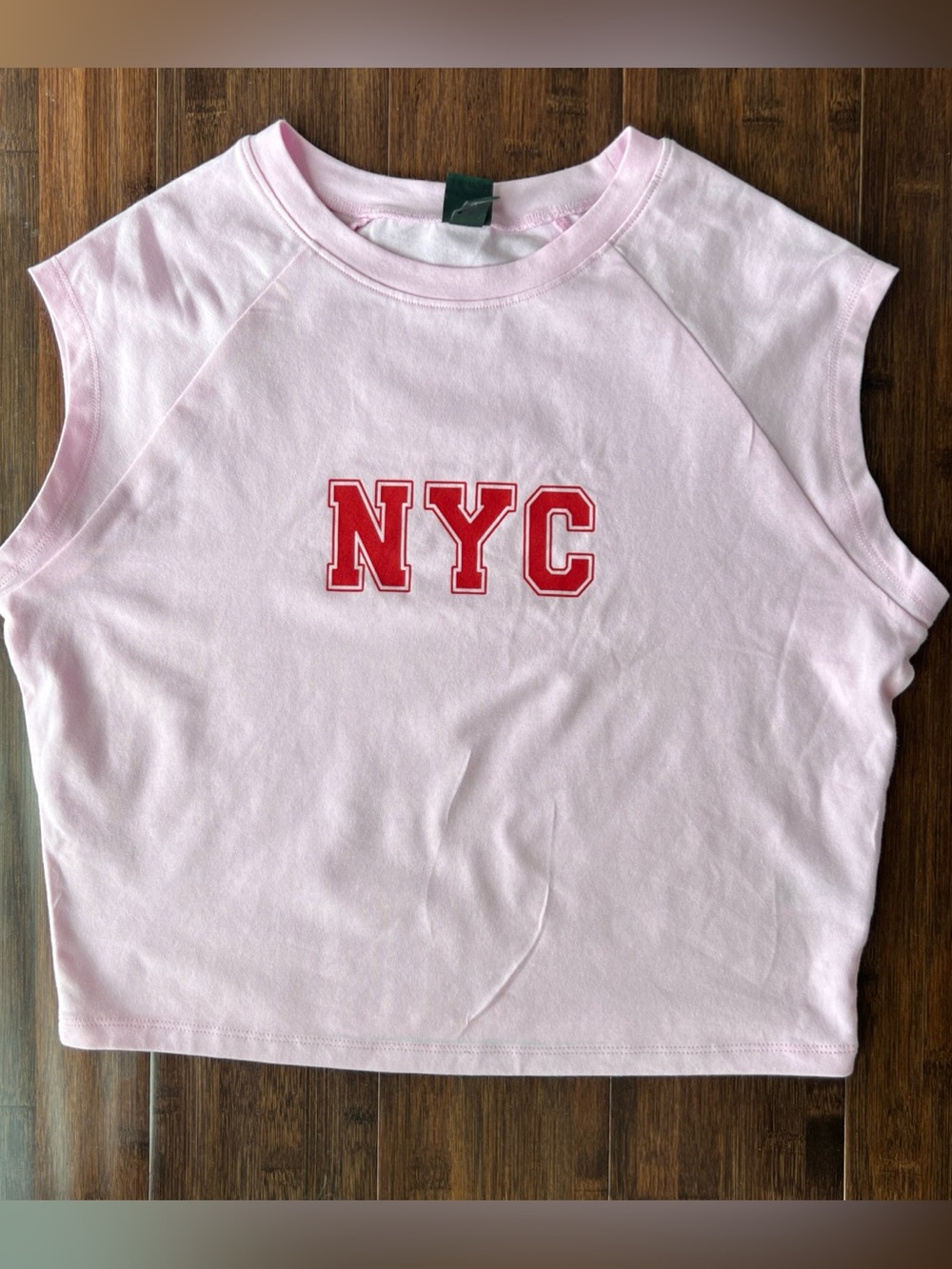 Pink NYC Crop Muscle Tee Shirt LARGE Women’s New York 80s Vibe